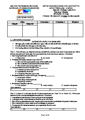 Đề thi chọn học sinh giỏi lần thứ VIII môn Tiếng Anh Lớp 10 - Năm học 2014-2015